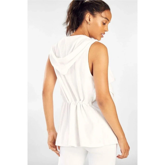 Fabletics Hannah Vest White Size Medium Hoodie Stretch Sleeveless Women’s - Picture 2 of 8